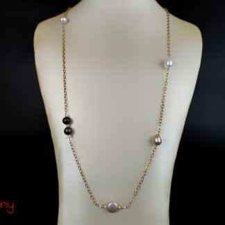 Long 9k gold chain necklace with various pearls  